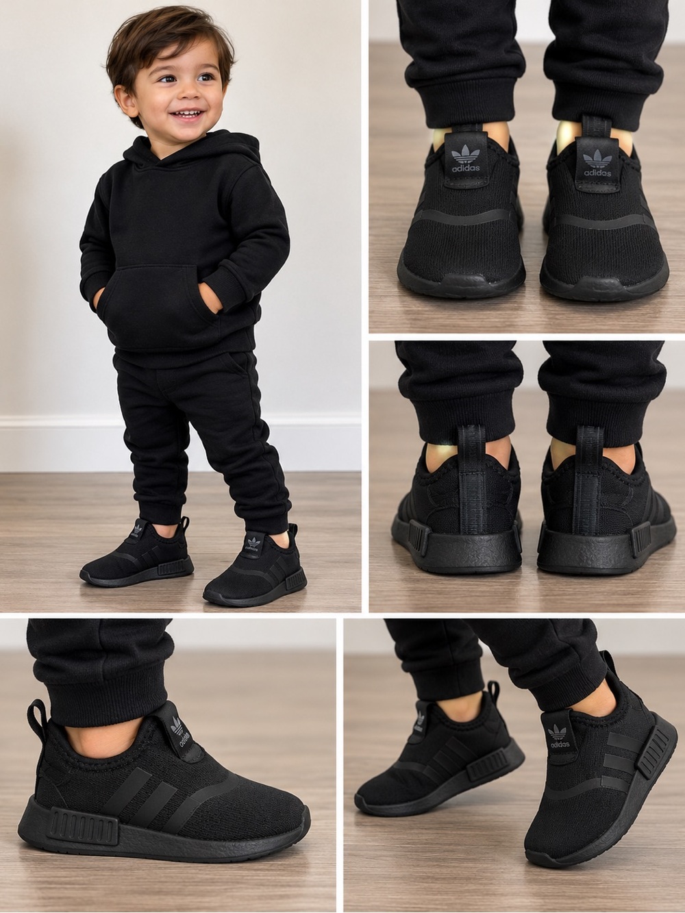 adidas Kids Black tennis shoes - Solid Black